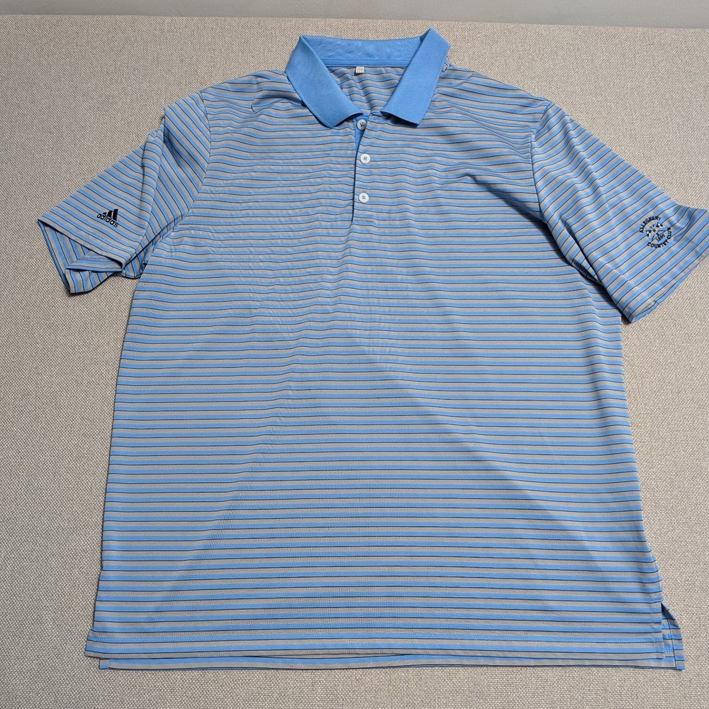 Adidas Men's Polo Shirt Blue Striped Large Allegheny Country Club Golf